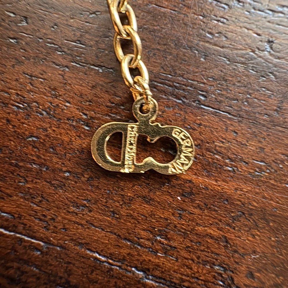 Christian Dior vintage necklace with rhinestone solitaire, yellow gold plated.